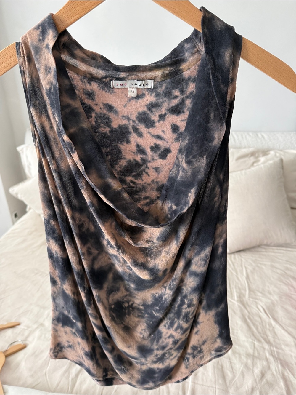 Red Haute Black and Tan Tie-Dye Cowl Neck Camisole